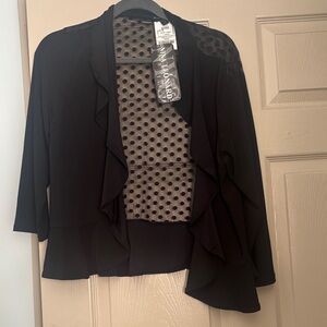 Nina Leonard Black Ruffle Cardigan